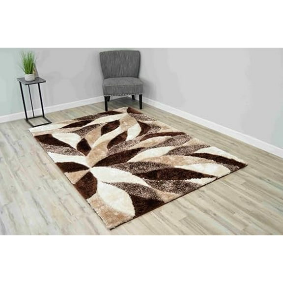 Modern Shaggy Rug Hand Carved Thick Soft Geometric Abstract Carpet Vibrant Colors for Living Room Bedroom Office Design 6994 (Brown, 2'6"x7'9")