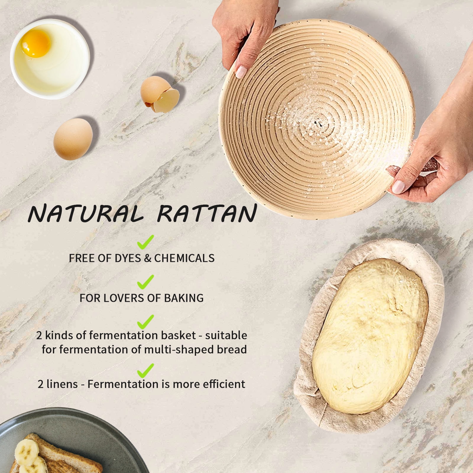 Simperf 14pcs Sourdough Starter Kit, Bread Proofing Basket Set, Natural Rattan Baskets with Sourdough Jar for Making Baking Fermentation, Bread Making Tools Kit Banneton Proofing Basket
