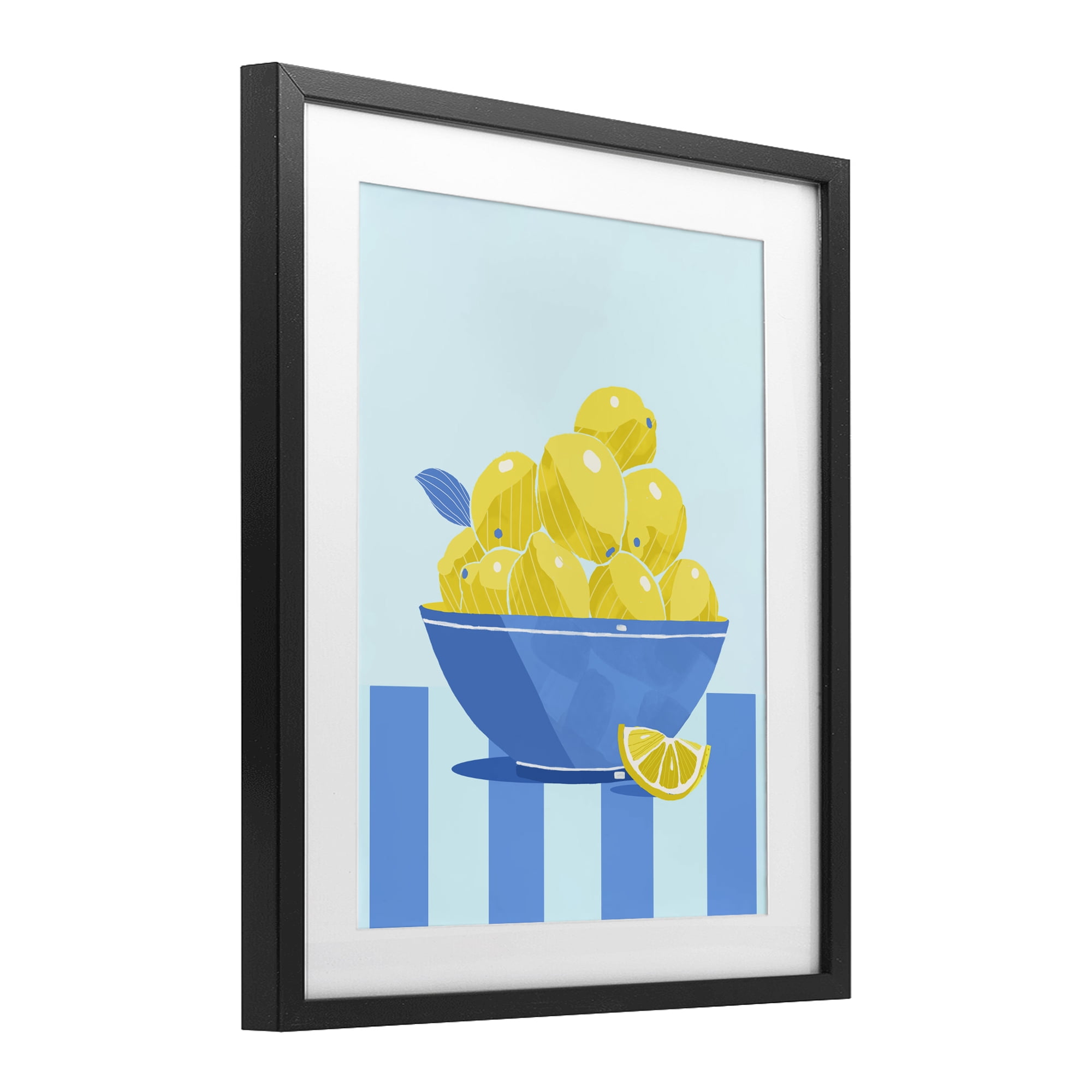 Stupell Industries Yellow Lemon Bowl Striped Black Framed Print Under Glass, design by Lucca Sheppard