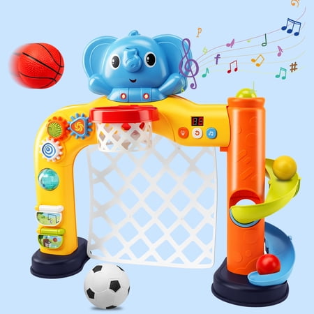 FVLOENG Basketball Hoop Indoor and Soccer Goal Activity Center Toys with Sound and Music for Kids Toddler Mini Basketball Hoop for Baby Boys & Girls 1 2 3+ Year Old Birthday Toys