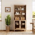 thumbnail image 2 of WAMPAT 5 Tier Tall Bookcase with Glass Doors, Large Farmhouse Display Book Shelf with Adjustable Shelves and Storage Cabinet, Wooden Bookshelves for Living Room, Library, Office, Bedroom, Oak, 2 of 8