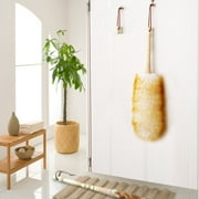 Somnr 18.9 Inch Natural Lambs Wool Duster with Wood Handle - Flexible Head for Cleaning Furniture, Ceiling Fans, Blinds Etc
