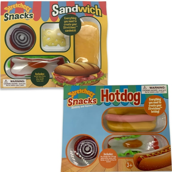 Stretcheez: Snacks - 2pk Mystery Combo In Assorted Styles, Breakfast-Sandwich-Hotdog Sets, Assemble Squishy Toy Food, Mix-Match Ingredients, Kids 3 