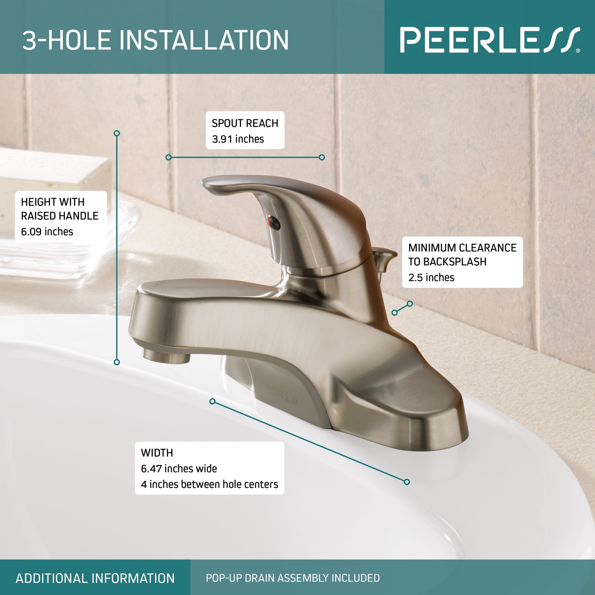 Peerless Single Handle Bathroom Faucet in Brushed Nickel P136LF-BN