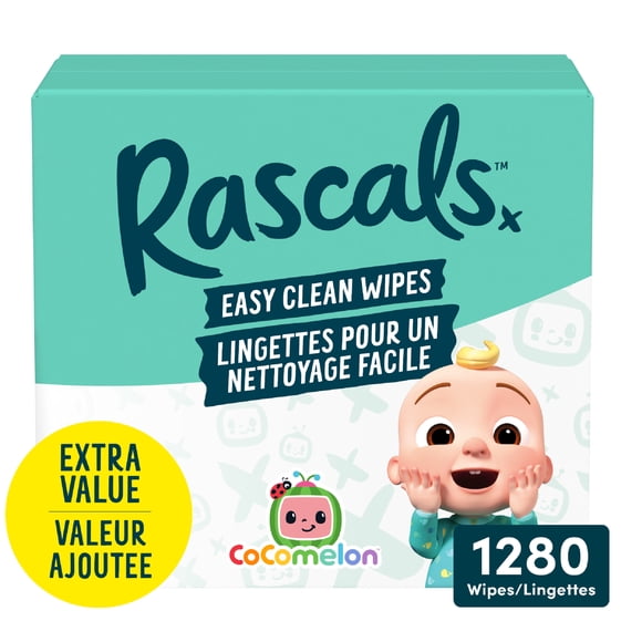 Rascals Easy Clean Baby Wipes, Carton, 1280 Count