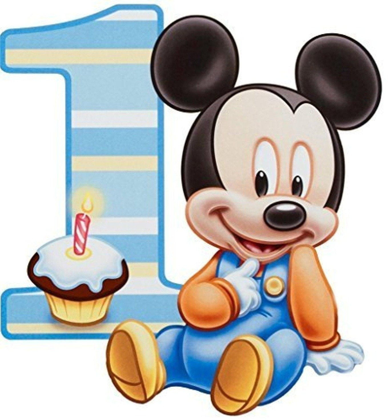 MICKEY MOUSE 1ST BIRTHDAY CAKE TOPPER PERSONALISED GLOSSY CARDSTOCK DECORATION