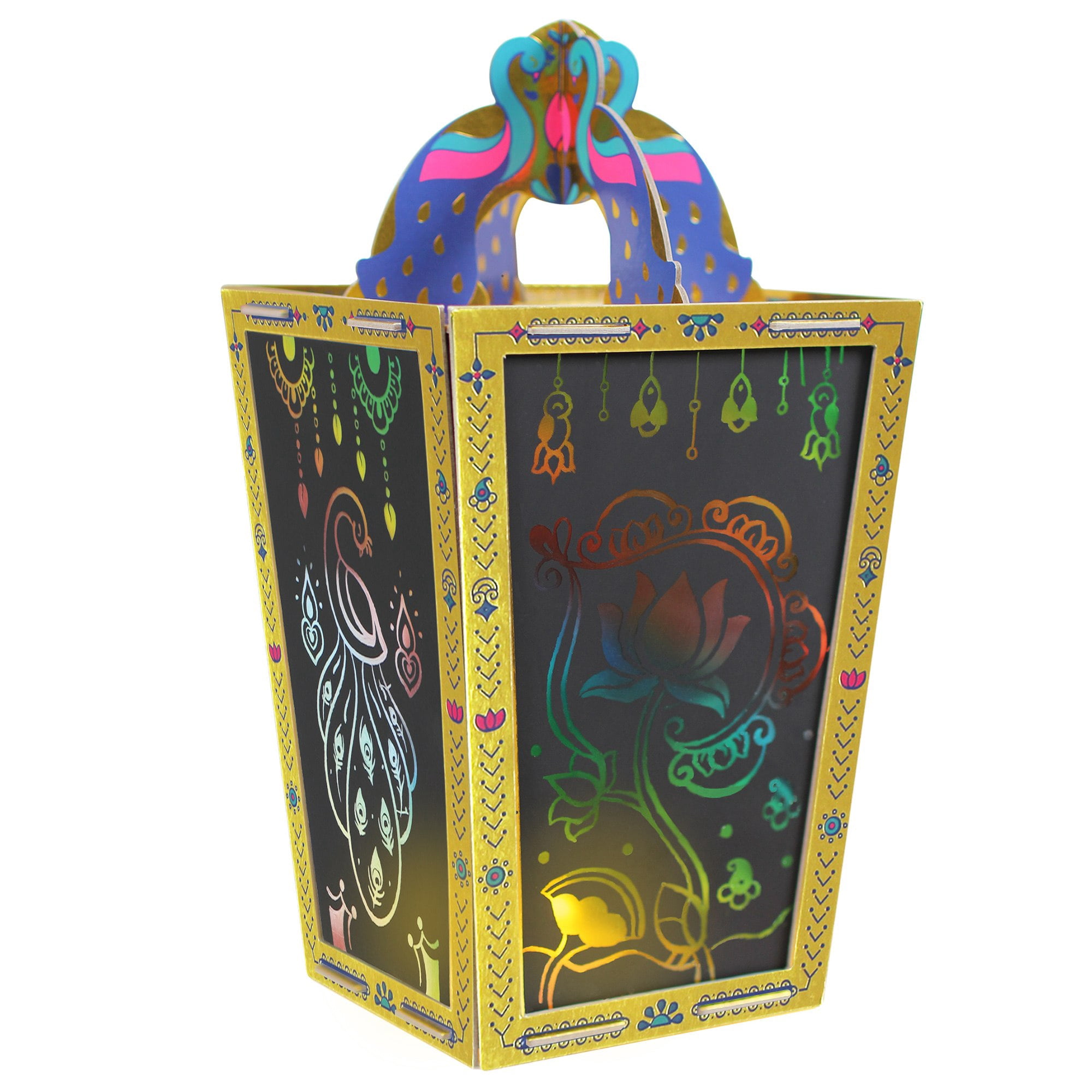 Kulture Khazana: Rangoli Mandala Scratch Art Lantern - DIY Craft Kit, LED Candle, 12" Tall, India & South Asian Culture Activity Kit, Kids Ages 6+