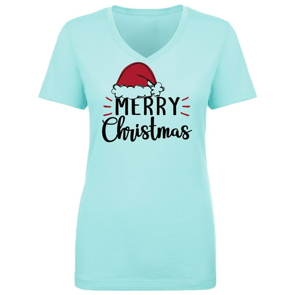 Merry Christmas Hat Womens V-Neck T-Shirt