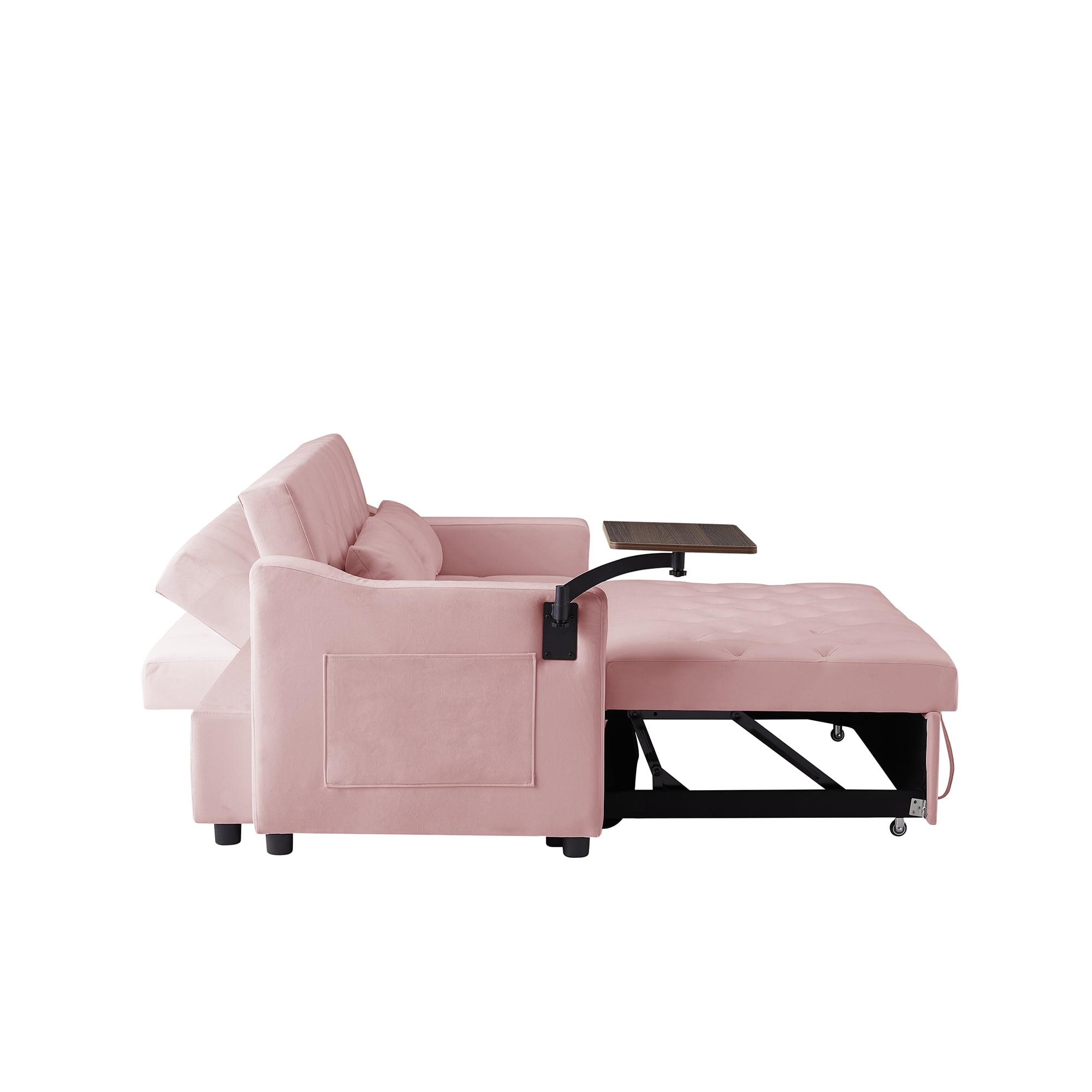 3 in 1 Convertible Sofa Bed, Velvet Sleeper Sofa Bed with Pull Out Sofa Bed, Loveseat Tufted Sofa with Side Table for Living Room,
