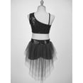 thumbnail image 5 of YONGHS Kids Girls Lyrical Ballet Dance Sequins Crop Top Tutu Skirt Set 6-16 Black 16, 5 of 7