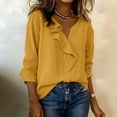 thumbnail image 4 of Khunlpohl 3/4 Sleeves Cotton Linen Tops for Women V Neck Ruffled Solid Color Clothes Casual Business Trendy Dressy Blouses, 4 of 8