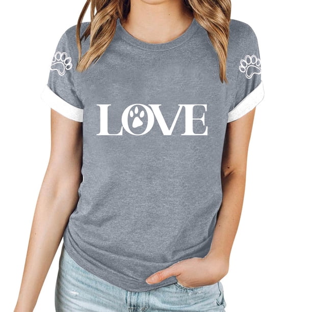 Tops Y Blusas de las Mujeres Estampadas Cuello Redondo Manga Corta, Poliéster Casual Top para Diario, Fiesta Y Todas las Estaciones