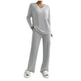 thumbnail image 1 of Conjunto de dos piezas de otoño-invierno para mujer: jersey de punto y pantalones anchos, traje informal holgado de color liso para el día a día o para fiestas, 1 of 6