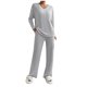 thumbnail image 1 of Conjunto de dos piezas de otoño-invierno para mujer: jersey de punto y pantalones anchos, traje informal holgado de color liso para el día a día o para fiestas, 1 of 6
