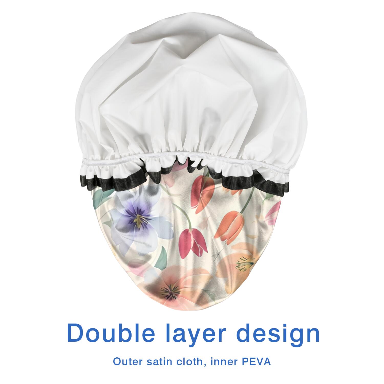 Shower Caps,Pioneer Flower Floral Print Pattern Waterproof Shower Cap for Women 4 Pieces,Double Reusable Hair Cover for Shower PEVA Elastic Stretch Hem