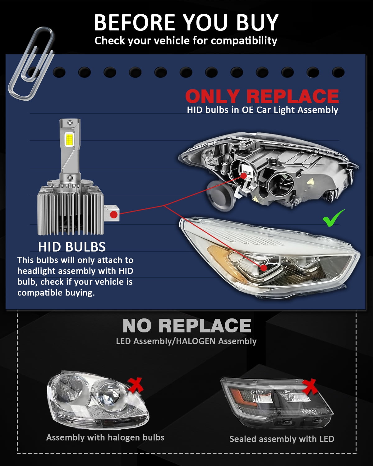 High Beam and Low Beam Headlight Bulb - Compatible with 2018 - 2021 Chevy Equinox 2019 2020