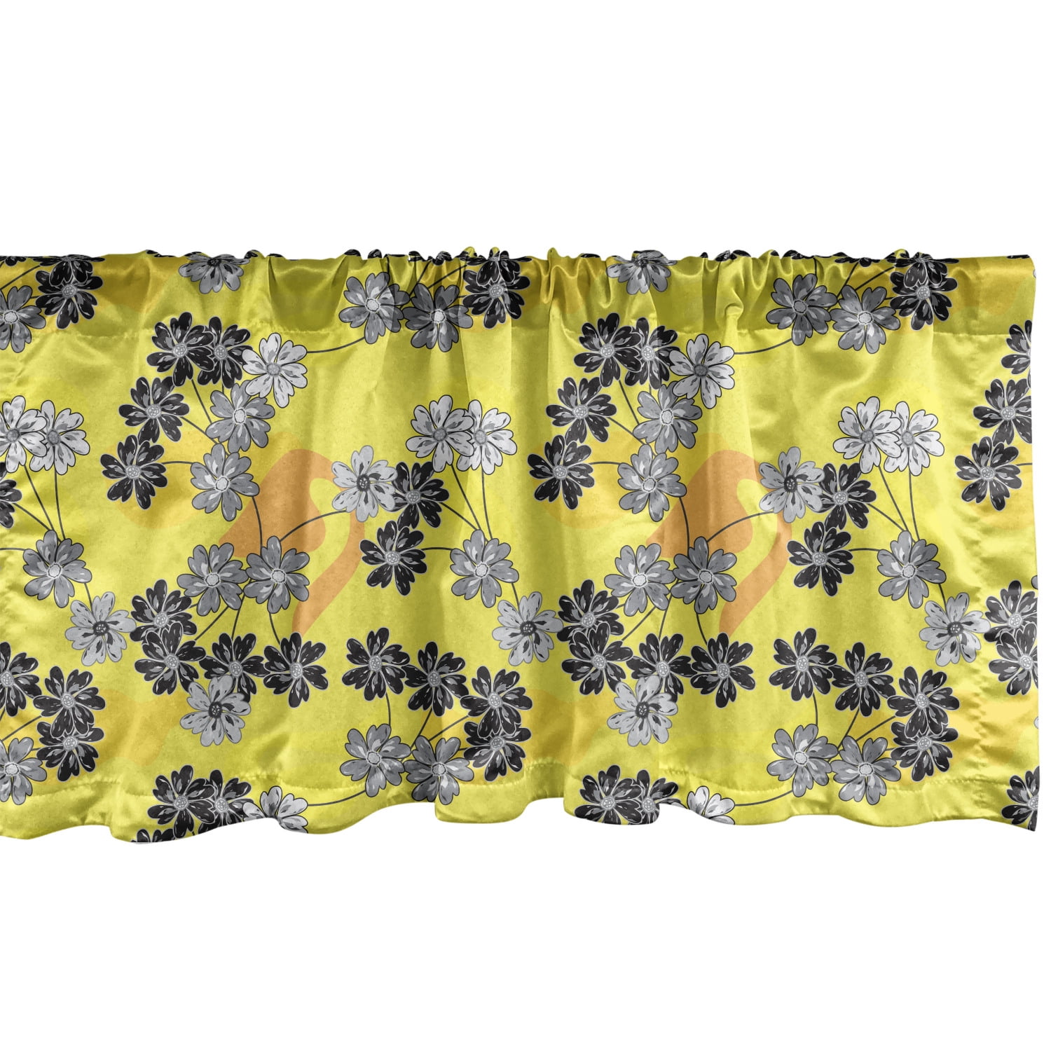 Floral Window Valance Pack of 2, Greyscale Spring Field Flowering