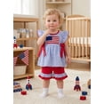 thumbnail image 3 of BemeyourBBs Toddler Baby Girl 4th of July Outfit Baby Girls Independent Day Summer Clothes Patriot American Flag Embroidery Plaid Fly Sleeve Tunic Shirt Tops Elastic Waist Ruffled Shorts Set, 3 of 8