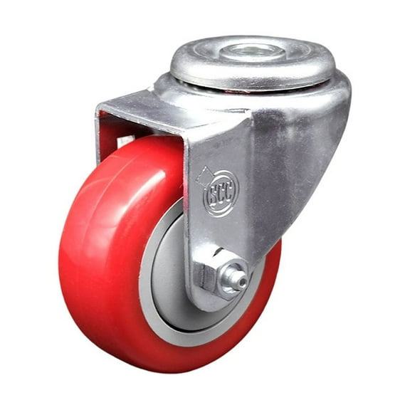 Creeper 3 Inch Red Polyurethane Wheel Swivel Bolt Hole Caster