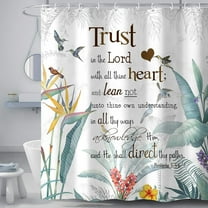 Inspirational Quote Shower Curtain for Bathroom, Trust in The Lord with All Thine Heart Tropial Plants Leaves Backdrop Bath Curtain, Waterproof Fabric Bathroom Decor Sets with Hooks