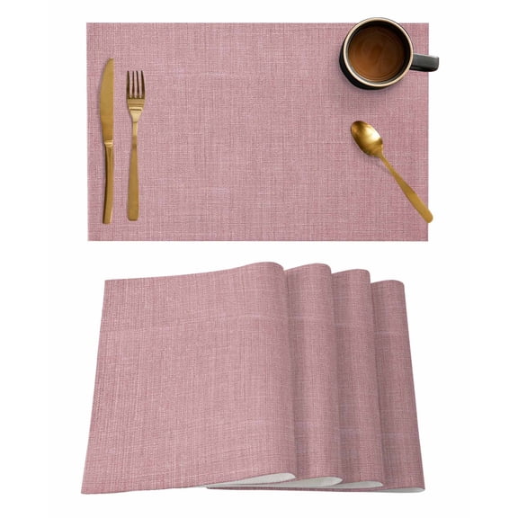 Placemats Set of 6, Vintage Nude Pink Woven Placemat, Linen Place Mats for Kitchen/Dining Tables, Farmhouse Retro Solid Color Linen Texture Washable Table Mats for Party