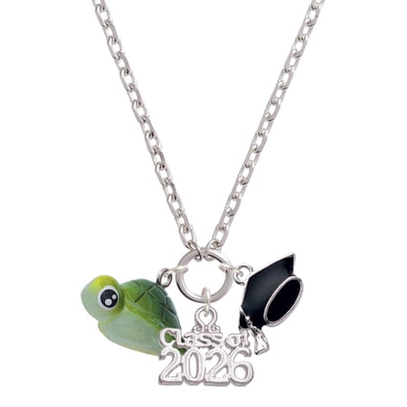 Delight Jewelry Resin Sea Turtle - Silvertone Class of 2026 Graduation Zoey Charm Necklace, 28"
