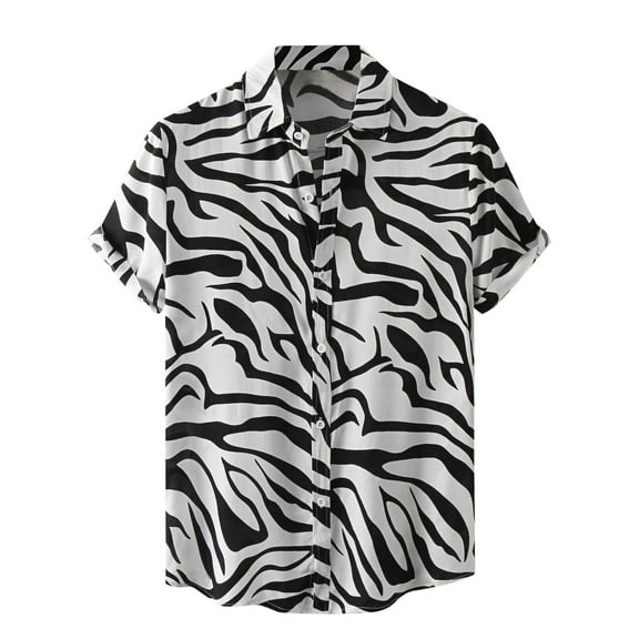 ALLLIST Mens Shirts Collared Big And Tall Casual Short Sleeve Button Down Shirts Striped Black Clothing for Men