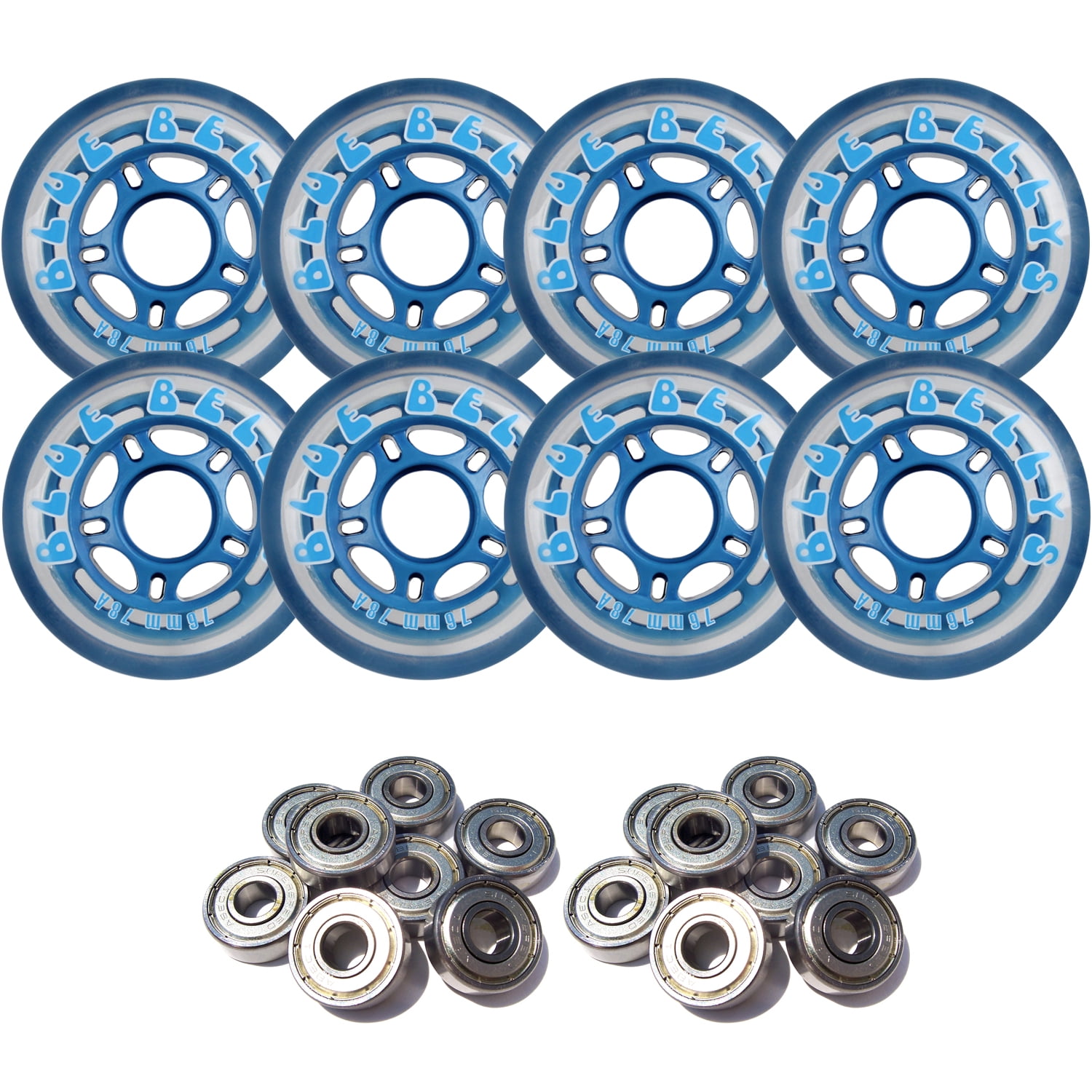 BLUE BELLYS 76mm 78a Roller Inline Skate Wheels with ABEC 5 BEARINGS