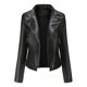 thumbnail image 1 of Chaqueta de motociclista de piel sintética elegante y delgada con cremallera para mujer, 1 of 3