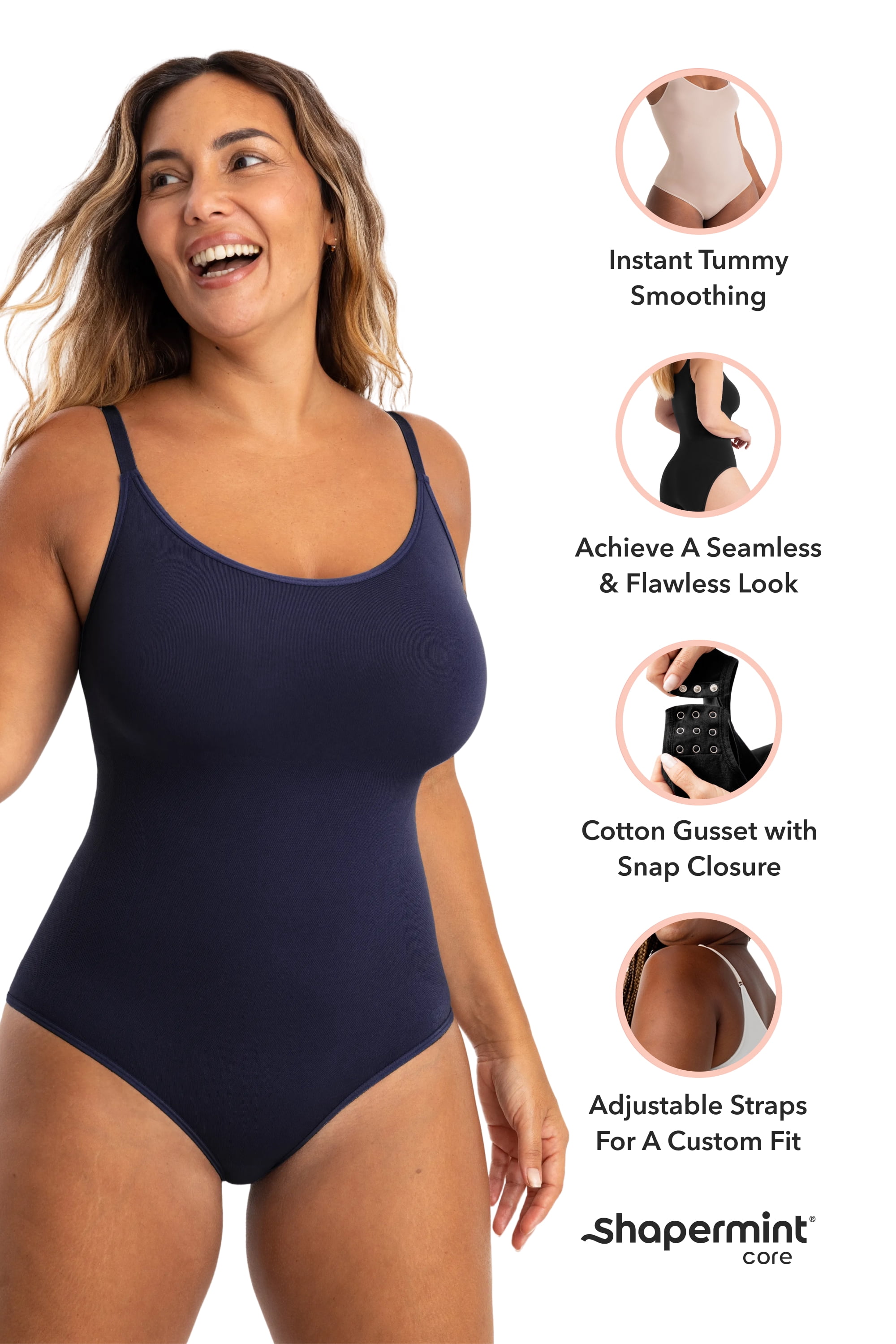 Shapermint Core Scoop Neck Shaping Bodysuit for Women, Seamless Shaping Fit & Comfortable Support, Sizes S–4XL