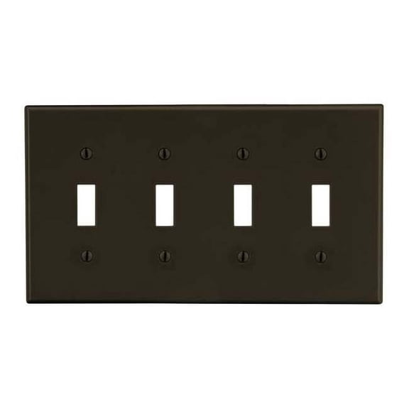 Toggle Switch Wall Plate, Number of Gangs: 4 Plastic, Satin Finish, Brown