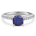 thumbnail image 3 of Gem Stone King 10K Two Tone Gold Blue Lapis and Lab Grown Diamond Engagement Ring for Women | 1.18 Cttw | Cushion 6MM | Gemstone Birthstone | Size 7, 3 of 6
