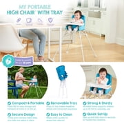 Regalo Portable Aqua High Chair with Attachable Tray and 3 Point Harness for Ages 6 to 36 Months