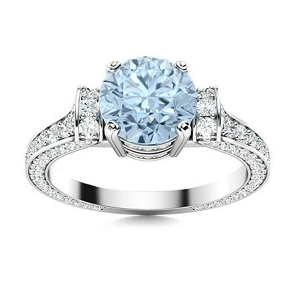 1.56 Ctw Round Aquamarine 925 Sterling Silver Solitaire Accents Women Valentines Day Gifts Ring