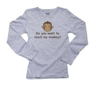 Do You Want To Touch My Monkey? - Funny Graphic Women's Long Sleeve Grey T-Shirt