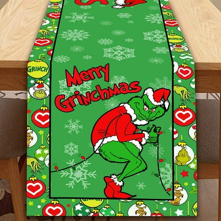 

SPXUBZ Christmas Table Runner Christmas Grinch Red Green Colorful Christmas Ball Snowflake Merry Grinchmas Christmas Table Runner Suitable for Christmas Kitchen Dining Table Table Holiday Decoration