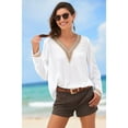 thumbnail image 3 of LASCANA Women's Crochet Trim V-Neck Blouse Shirt Crochet Detail, 3 of 5