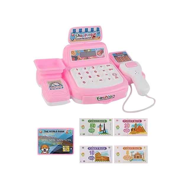 NAOJIE Caisse Enregistreuse pour Enfants, Argent de Jeu pour Enfants, Caisse Enregistreuse pour Enfants, Simulation de Caisse Enregistreuse de Supermarché Modèle de Caisse Enregistreuse pour Enfants avec Numérisation de Cartes - Rose