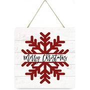 Merry Christmas Snowflake Wooden Plank Sign 7.5x7.5