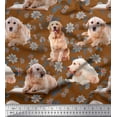 thumbnail image 1 of Soimoi Japan Crepe Satin Fabric Floral,Book & Golden Retriever Dog Print Sewing Fabric Yard 42 Inch Wide, 1 of 1