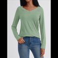 thumbnail image 4 of Camisetas con Cuello en V para Mujer, Blusas de Encaje de Larga, Holgadas, Elegantes e Informales, para Otoño e Invierno, A . Verde XXL, 4 of 8