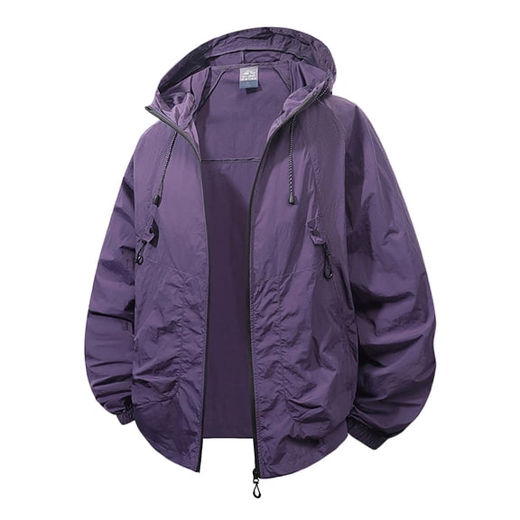 DPTALR Men's Solid Color Long Sleeve Hooded Zip Up Cardigan, Ice Silk Thin Sun Protection Jacket,Purple,Big and Tall Men XXXL