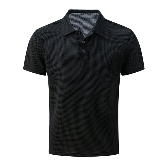 JTieacloth Button Casual Tee Collared Male's Shirt Button Up Turn Down Lapel Short Sleeve Solid Color Sports Shirt Black L