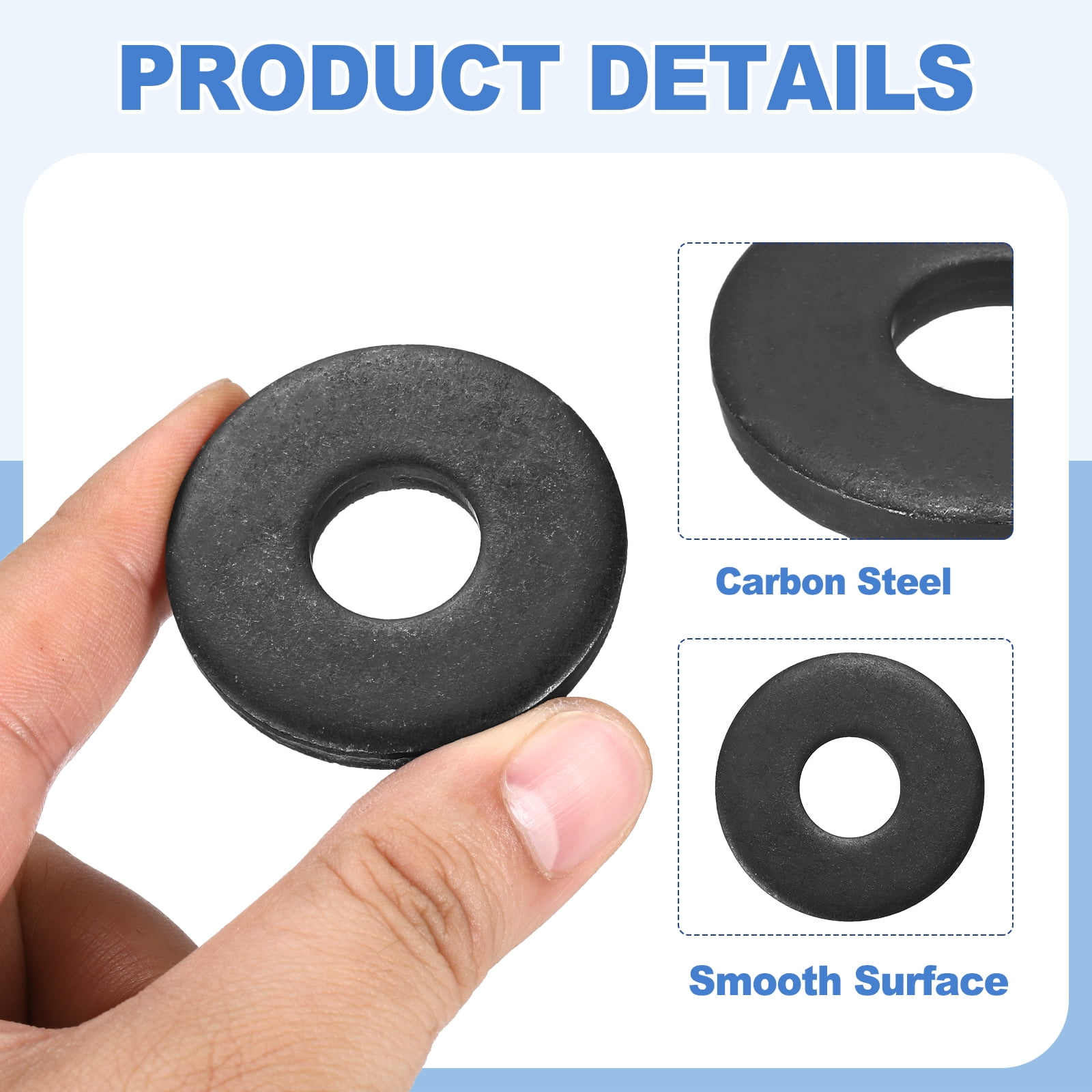 Uxcell 24pcs 5/8" Black Flat Washer for M16 Screw, Steel Metal Washers 16mm ID 45mm OD 6mm l for Industrial, Screws Bolts