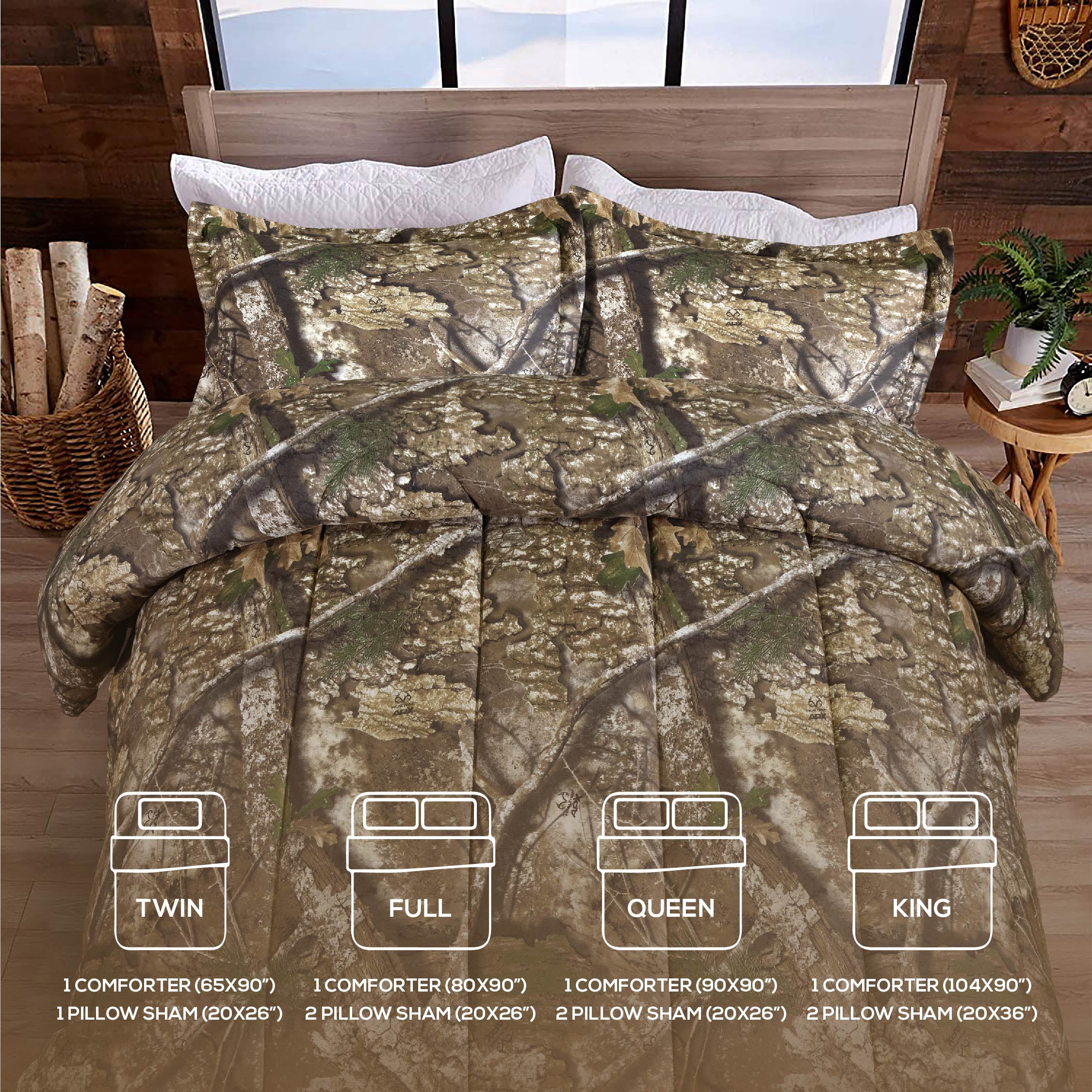 VISI-ONE Realtree APX Camo Full 3 Piece Comforter Set – All-Season Lightweight Microfiber Rustic Western Style Bedding for Hunters, Outdoor & Nature Lovers, Ideal for Cabin, Lodge, Mancave, Camp