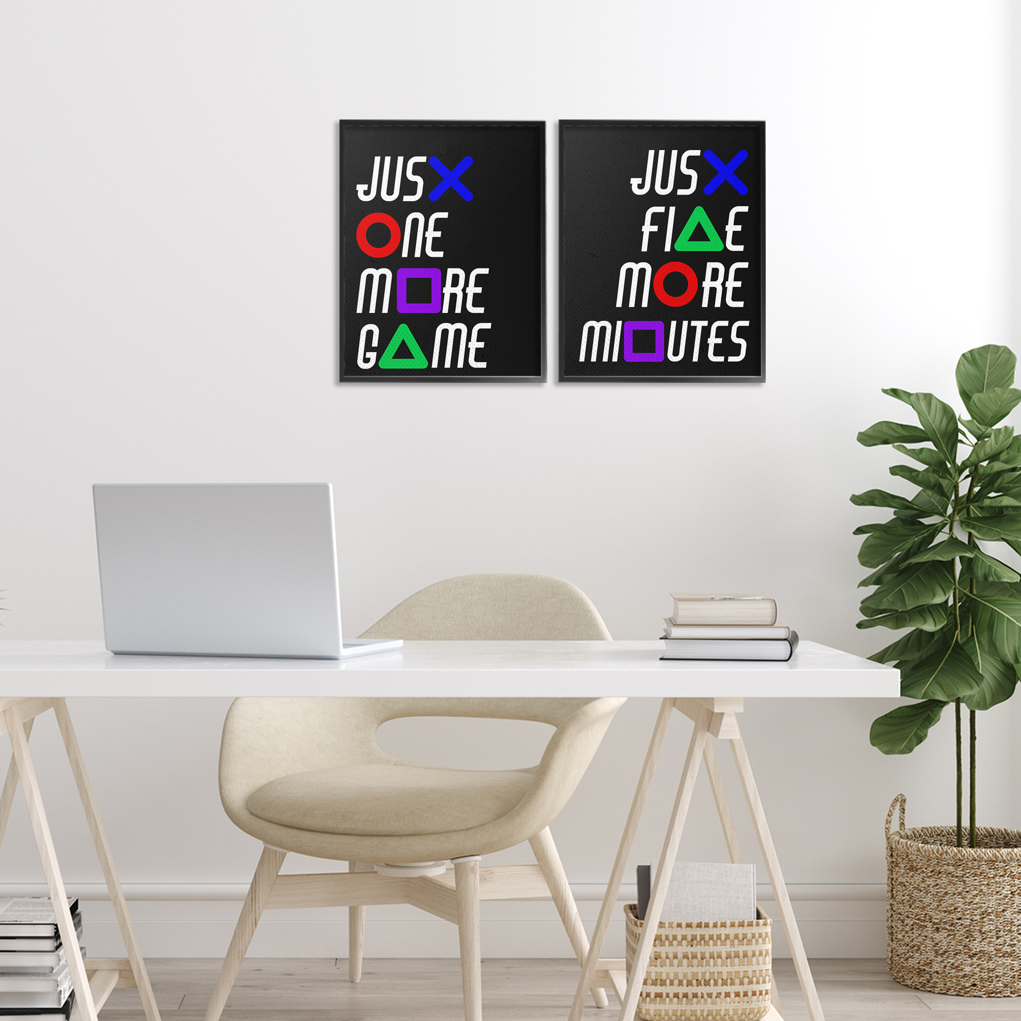 Gamer Button Symbols Phrases 2 Piece Black Framed Giclee Art Set, design by Kim Allen