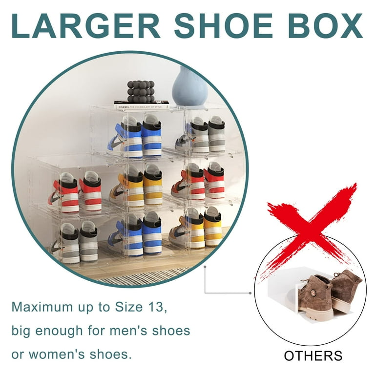 4 Pack Shoe Boxes Stackable Plastic Shoe Storage Clear White