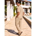 thumbnail image 3 of RICHCOIN Men 2 Piece Outfit Set Khaki Summer Beach Vacation Suit Short Sleeve Button Shirt & Loose Pant Size XL, 3 of 7