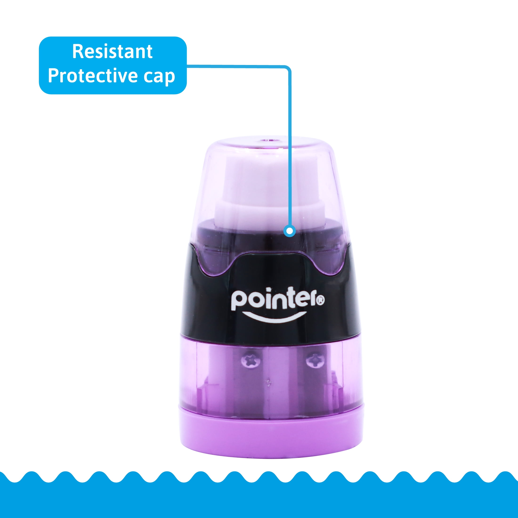 Pointer DUO Manual Pencil Sharpener, Single-Hole with Built-In Eraser, Assorted Colors, 16 Count