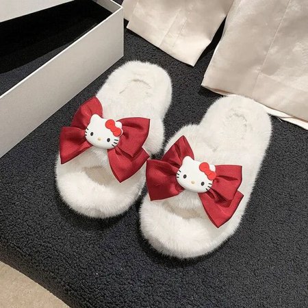 

Sanrio Hello Kitty Cotton Slippers for Women Winter Cartoon Indoor Outdoor Shoes Cute Plushie Slipper Christmas Gifts for Girls